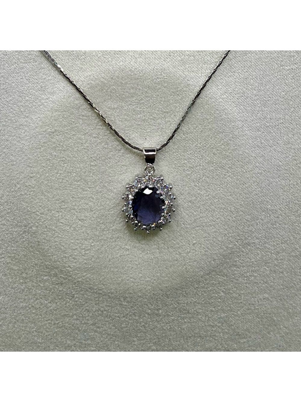 NIB S925 Stamped Silver Amethyst and Zircon Oval Pendant Necklace